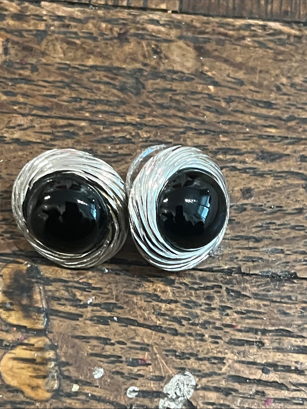 Sterling 925 marked silver black onyx studded earrings